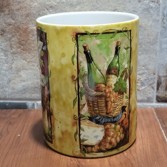 Decorative Crock Wine Chiller Vase Utensil Holder Good Friends Food Wine - Picture 3 of 10